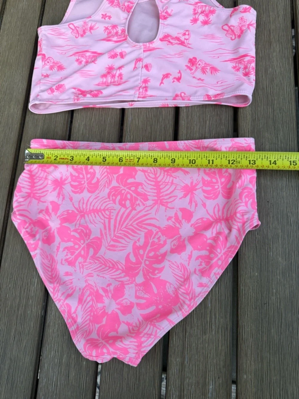 Hurley Girls Pink Tropical Bikini Set Size 14 Hawaiian Floral Swimwear